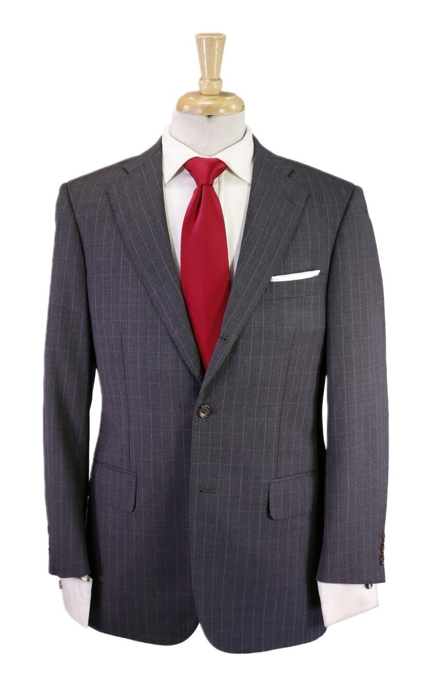 J Press Gray Checkered 3/2 Roll Lapel Wool Pressclusive Suit 38S